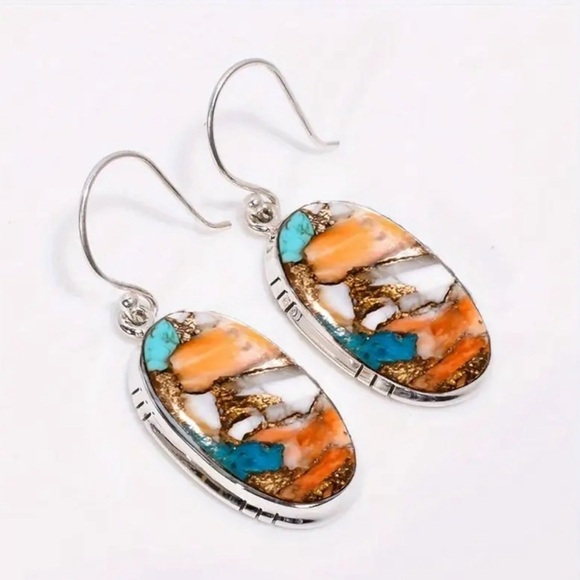 Creative Bohemian Style Earrings Round Imitation Natural Stone Earrings NIP - Picture 3 of 4